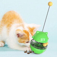 (Green) Cat Stick Chew Toy Cat Tumbler Toy Interactive Funny Ball Tooth Cleaning Toy