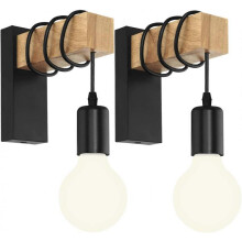 Wall Lamp Industrial Wood Wall Lamp Vintage Wall Lighting Interior Wall Back E27 Wall Spot Black -2pcs,(without bulb)