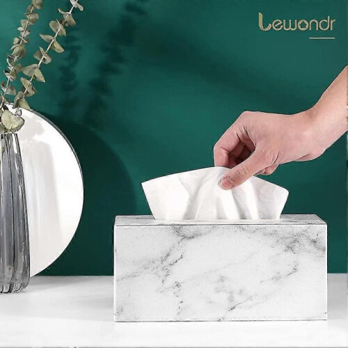 Tissue Box, Rectangular Pu Leather Tissue Holder, Tissue Box with Marble 2