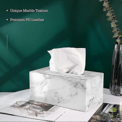 Tissue Box, Rectangular Pu Leather Tissue Holder, Tissue Box with Marble 1