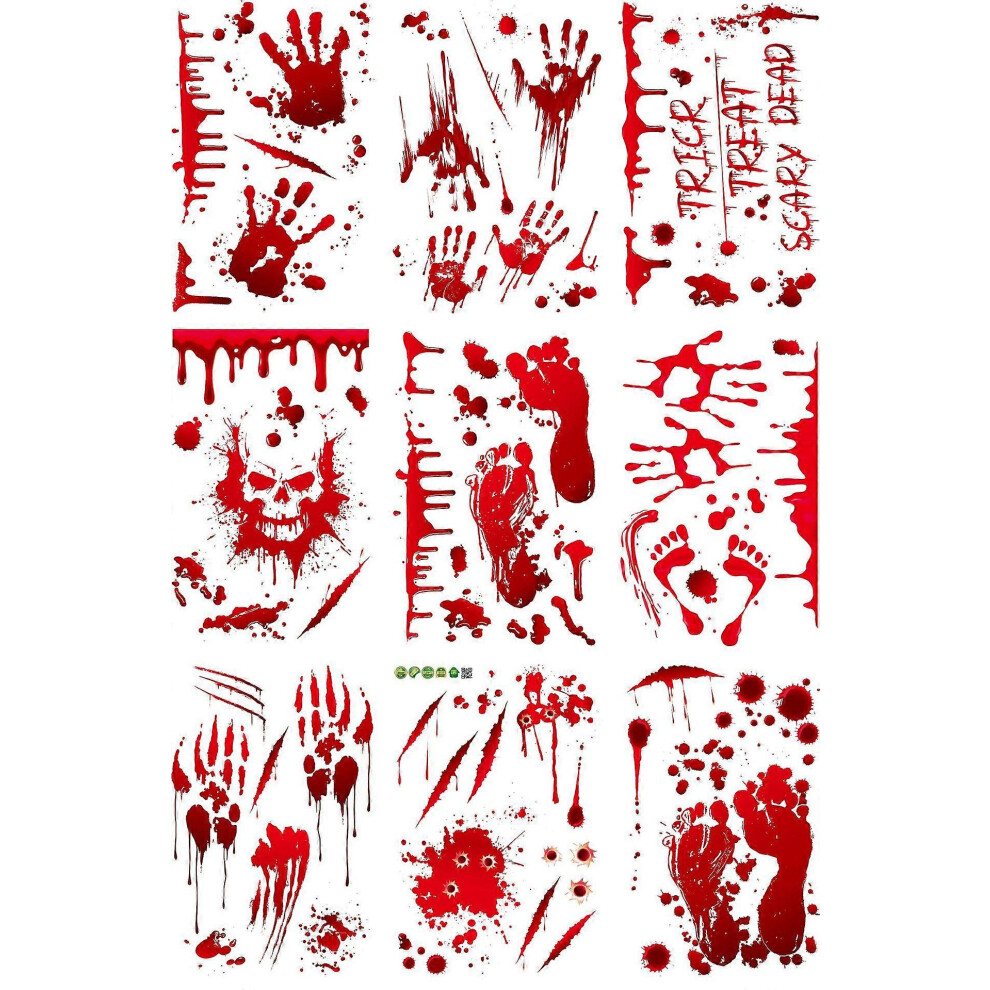 (As Show, One Size) Halloween Electrostatic Sticker Blood Hand Print Wall Stickers Blood Footprint Showcase Glass Stickers Horror Ornaments 4704245278045