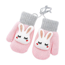 (As show, One size) Kids Boys Girls Mittens Knit Gloves Winter Autumn Thick Warm Full Finger Mittens Thermal Cute Rabbit Pattern Gloves Sport Outdoor Skiing Snowboarding