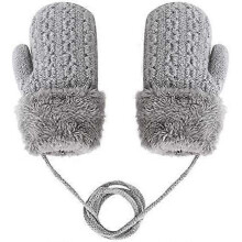 (As show, One size) grayBaby Toddler Knitted Gloves Winter Magic Mittens Thick Warm Thermal Fleece Lining Fluffy Mittens Insulated Snow Cold Weather with Anti-lost String