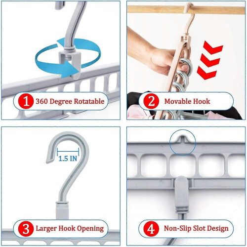 (As show, One size) 4 pcs Magic Clothes Hanger,Premium Quality Foldable Clothes Hanger,Multi-Function Space Saving Hangers,for Storing and Drying Clothes 1
