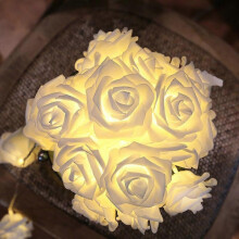 (As show, One size) Light garland decorated with roses - Total length 3 m - 20 warm white LEDs - Mains operation (without batteries)