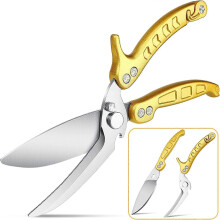(As show, One size) YellowDetachable Poultry Scissors, Shark Tooth Kitchen Scissors, Multi-Function Professional Kitchen Scissors for Cutting Bones, Meat, Poultry, Vegeta