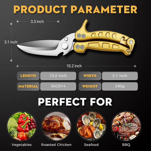 (As show, One size) YellowDetachable Poultry Scissors, Shark Tooth Kitchen Scissors, Multi-Function Professional Kitchen Scissors for Cutting Bones, Meat, Poultry, Vegeta 2