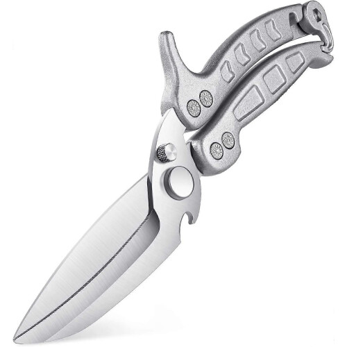 (As show, One size) SilverDetachable Poultry Scissors, Shark Tooth Kitchen Scissors, Multi-Function Professional Kitchen Scissors for Cutting Bones, Meat, Poultry, Vegeta