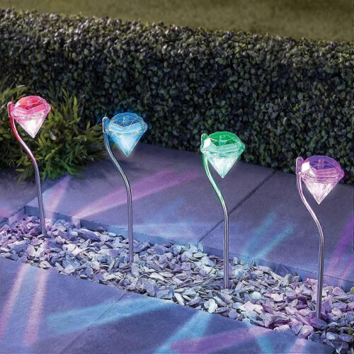 4Pcs Solar Lights Garden LED Colour Changing Diamond Solar Lights