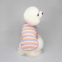 (M, pink edge) Pet clothing Pure cotton rainbow sweater is suitable for small and medium cats and dogs