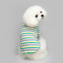 (M, green edge) Pet clothing Pure cotton rainbow sweater is suitable for small and medium cats and dogs