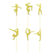 24 Pcs Cake Toppers Fitness Theme Cupcake Toppers Yoga Aerobics Party Cake Dessert Picks for Gymnastics Party Kids Birthday Party (golden)