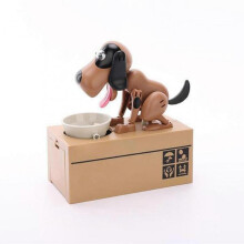 (Black Yellow) Puppy Puggy Bank Battery Powered Robot Coin Chew Toy Piggy Bank Coin Bank