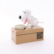 (White) Puppy Puggy Bank Battery Powered Robot Coin Chew Toy Piggy Bank Coin Bank