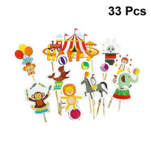 33pcs Circus Cake Cupcake Decorative Cupcake Topper for Kids Birthday Party Themed Party Baby Shower