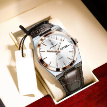 (Silver Rose Gold White Face) Luxury Calendar Watches Mens Leather Quartz Watch Waterproof Luminous Wristwatch New