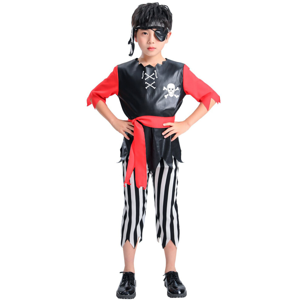 (M(120-130cm)) Boys Halloween Pirate Costume Little Pirate Cosplay Outfit for Party