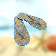 (37,Blue)Hot Women Flat Slippers Comfortable Non-slip Sandals Silent Bamboo Rattan Flip Flop Beach Seaside Slippers