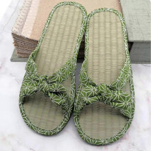 (37,green)Hot Women Flat Slippers Comfortable Non-slip Sandals Silent Bamboo Rattan Flip Flop Beach Seaside Slippers