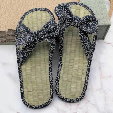 (38,blue)Hot Women Flat Slippers Comfortable Non-slip Sandals Silent Bamboo Rattan Flip Flop Beach Seaside Slippers
