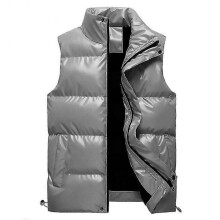 (M, Silver) Sliktaa Mens Waterproof Sleeveless Jacket Shiny Puffer Vest