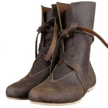 (48, Brown) Men's Medieval Boots Renaissance Cosplay Shoes Viking Leather Boots Pirate Tied Shoes