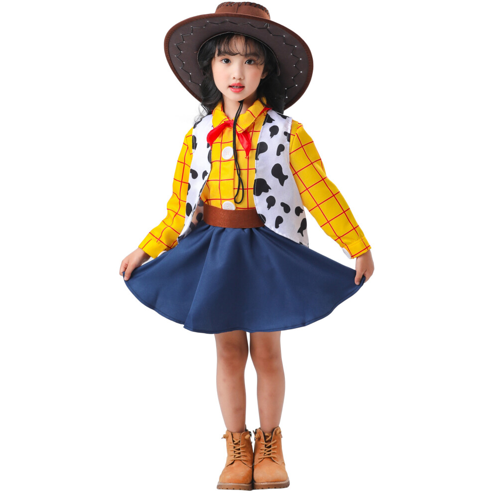 (XL(30-140cm)) Girls Woody Costume Western Cowgirl Cosplay Dress for Halloween & Stage Show