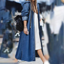 (M, Deep Blue) Ladies Baggy Denim Jackets Long Sleeve Drawstring Trench Coat Fall Hoodies Overcoats