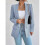(L,light blue)Women's Lapel Pockets Blazer Suit Long Sleeve Work Office Jacket 1