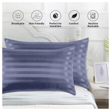 (Stripe Pillowcase Pair, Washed Blue) Luxury Stripe Duvet Cover Bedding Set Fitted Sheet