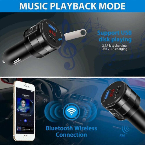 Bluetooth Car Fm Transmitter Dual Usb Charger Socket Aux Adapter Hands-free Fast Charging 2