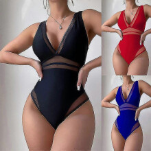 (M, black) Swimwear New One-piece Swimsuit Feminine Swimwear Solid Color Stitching Swimsuit 2023