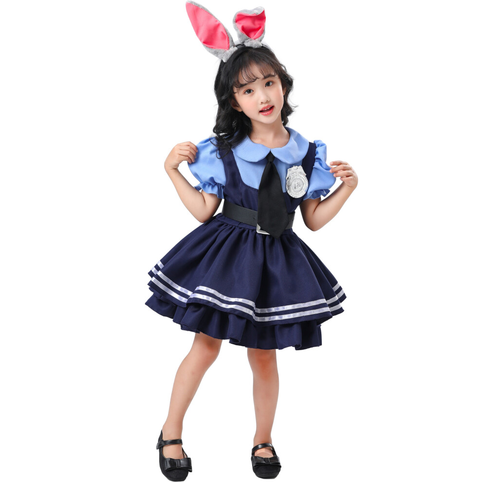 (L(130-145cm)) Girls Judy Bunny Police Costume Kids Rabbit Cop Cosplay for Halloween & Dance