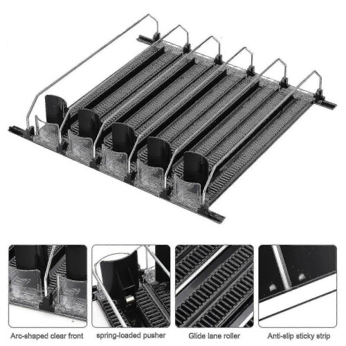 (31cm, 6pcs) Refrigerator-automatic Pusher Glide Soda Can Organizer Plastic Large Capacity Black Creative Home Storage Fridge-holds