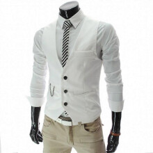 (4XL, White) Men Suit Vest Waistcoat Slim Fit Single Breasted Gilet