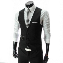 (L, Black) Men Suit Vest Waistcoat Slim Fit Single Breasted Gilet