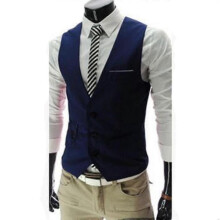 (4XL, Navy) Men Suit Vest Waistcoat Slim Fit Single Breasted Gilet