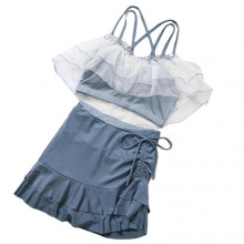 (S, Silver Gray) Women\'s High Waist Swimsuit Skirt Two Piece Resort Spa Swimsuit Bathing Suit