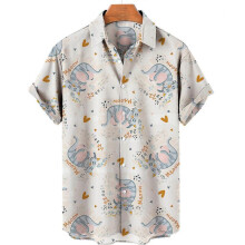 (C, L) Duck 3d Print Shirts Men Fashion Hawaiian Shirt Short Sleeve Casual Beach Shirts Boys Single-breasted Blouse Men's Clothing