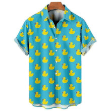 (2, XXXXXL) Duck 3d Print Shirts Men Fashion Hawaiian Shirt Short Sleeve Casual Beach Shirts Boys Single-breasted Blouse Men's Clothing