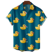 (3, XL) Duck 3d Print Shirts Men Fashion Hawaiian Shirt Short Sleeve Casual Beach Shirts Boys Single-breasted Blouse Men's Clothing