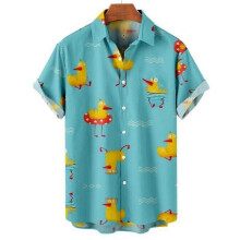 (4, L) Duck 3d Print Shirts Men Fashion Hawaiian Shirt Short Sleeve Casual Beach Shirts Boys Single-breasted Blouse Men's Clothing