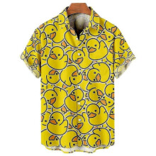 (1, XXXXL) Duck 3d Print Shirts Men Fashion Hawaiian Shirt Short Sleeve Casual Beach Shirts Boys Single-breasted Blouse Men's Clothing