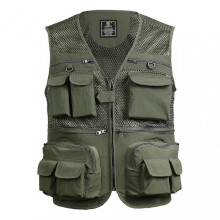 (2XL, Army green) Fishing Vest Breathable Fishing Travel Mesh Vest With Zipper Pockets Summer Work Vest For Outdoor Activities