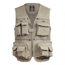(5XL, Khaki) Fishing Vest Breathable Fishing Travel Mesh Vest With Zipper Pockets Summer Work Vest For Outdoor Activities