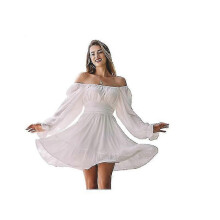 (XXL) Women Tie Back Long Lantern Sleeve Square Neck Ruffle Dress