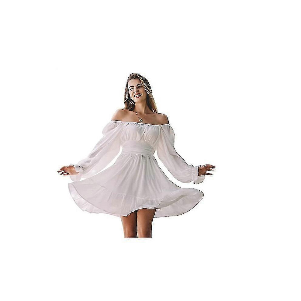(XXL)Women Tie Back Long Lantern Sleeve Square Neck Ruffle Dress