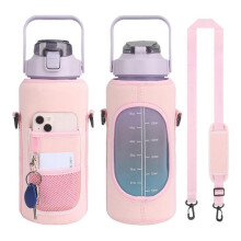 (pink) Neoprene Water Bottle Carrier Bag With Adjustable Strap, Phone Holder And Large Capacity For Outdoor And Travel, 2000ml