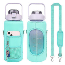 (Dark green) Neoprene Water Bottle Carrier Bag With Adjustable Strap, Phone Holder And Large Capacity For Outdoor And Travel, 2000ml