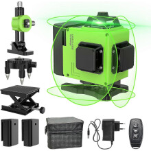 (As show, One size) Niveau Laser 360x 4, Autonivelant Niveau Laser Vert Chantier Ligne Croise Verticale et Horizontale 3D, IP54, avec Sac de Protection et 2 Piles AA